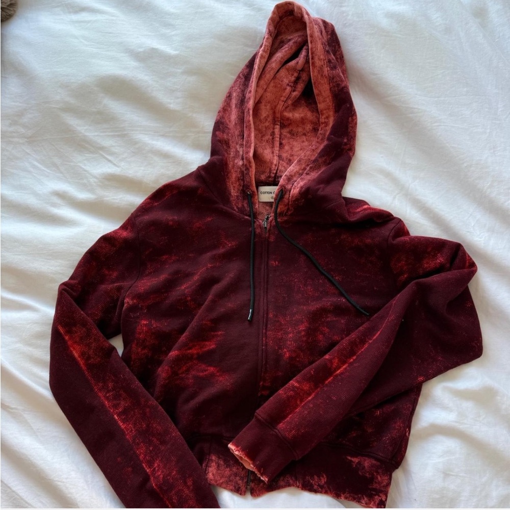 Cotton Citizen Cropped Red Tie-Dye Zip Hoodie